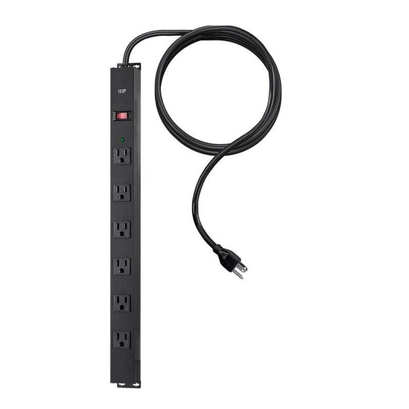 Monoprice 6 Outlet Metal Surge Protector Power Strip - 15 Feet Cord - Black | 540 Joules, 4 of 7