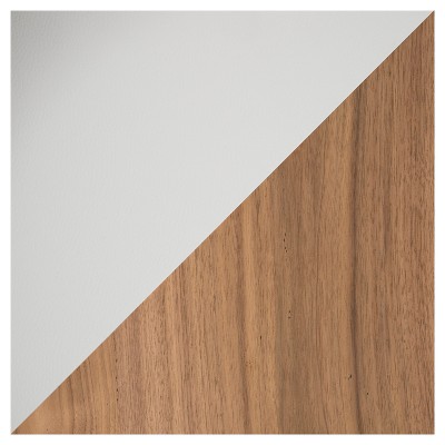 Elegant 26" Mara Modern Counter Stool in White Faux Leather and Walnut