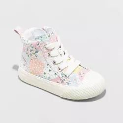 Cat and Jack Girls 11 12 White Lace High Top Sneakers Silver Sparkle Floral Jory 