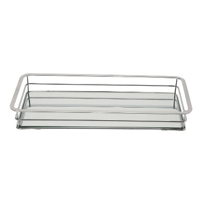 Chrome Finish Rectangular Vanity Tray with Reflective Glass Base
