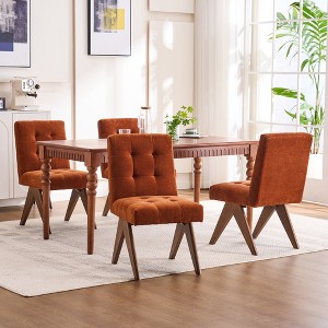 YOUNIKE Modern Upholstered Chair Dining Room Armless Kitchen Chairs Set of 4 Linen Fabric Chair Vanity with 4.7" Thick Cushion Wood V-Leg - 1 of 4
