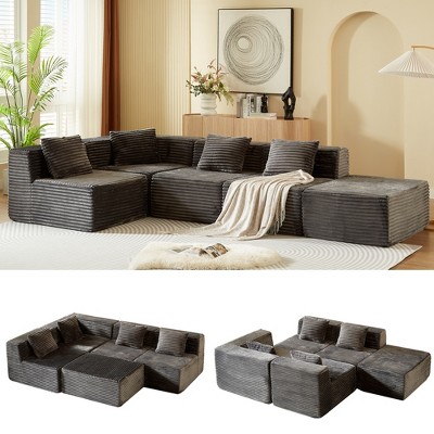 GDFStudio Hawthorne Modern 5-Seater Corduroy Upholstered L-Shaped Sectional Sofas