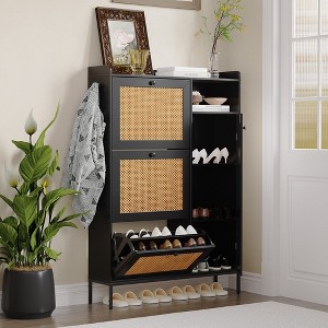Rattan Shoe Storage Cabinet with 3 Flip Drawers - 1 of 4