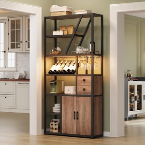 71.2in Tall Coffee Bar Station with Power Outlet, LED Light and Glass Holder, Wine Liquor Cabinet for Living Room, Microwave Stand Bakers Rack - 1 of 4