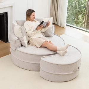 Velvet Upholstered Round Accent Barrel Lazy Chair with Pillows - 1 of 4