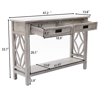 Gray Wood Console Table with Storage and Shelf