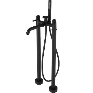 3-Handle Freestanding Floor Mount Roman Industrial Style Tub Faucet Bathtub Filler With Hand Shower - 1 of 4