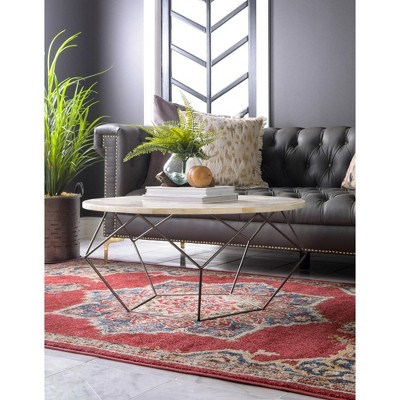 Burgundy and Beige 4' x 6' Abstract Synthetic Area Rug