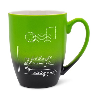 Elanze Designs My First Thought Each Morning Is Of You Missing You Two Toned Ombre Matte Green and Black 12 ounce Ceramic Stoneware Coffee Cup Mug