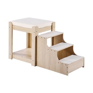 VEVOR Pet Bunk Bed with Stairs, Dog/Cat Window Perch, Multi-Level Bed Window Perch Dog Bedside Sleeper, Lounge Elevated Seat Platform(Beige) - 1 of 4