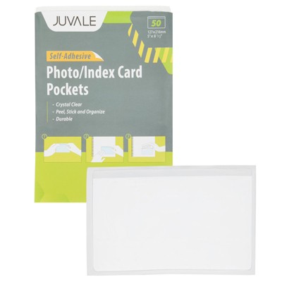 Juvale 50-Pack Self-Adhesive Card Pockets for Attaching Notebook Journal Folder, Clear, 5.5" x 8.8"