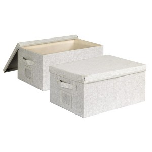 Aoibox Large 17x12 Collapsible Stackable Storage Bins with Lids Off White Fabric Organizers 2 Pack for Closet Bedroom - 1 of 4