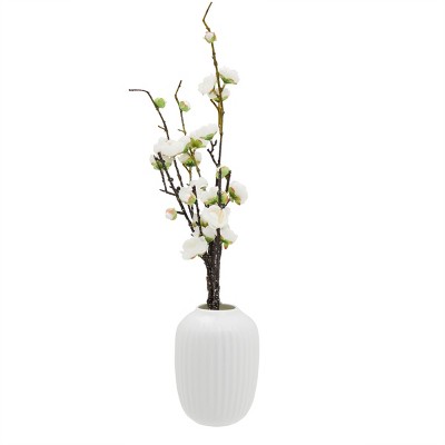 Farmlyn Creek White Artificial Cherry Blossom Flowers with 1 Ceramic Vase for Home Décor