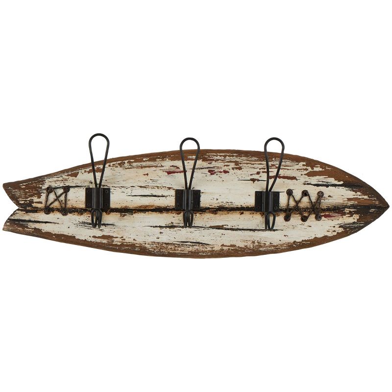 7&#34;x23&#34; Wood Handmade Distressed Fish Shaped 3 Hanger Wall Hook with Metal Accents Brown - Olivia &#38; May, 1 of 9