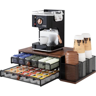 2-Tier K-Cup Organizer with Sliding Drawers, 60-Capacity Coffee Bar Station with Cup & Lid Holder