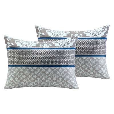 Full Blue Damask Microfiber Bed in a Bag Set