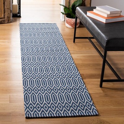 Artisan Blue and Grey Cotton Geometric Flatweave Rug, 2'4" x 3'8"