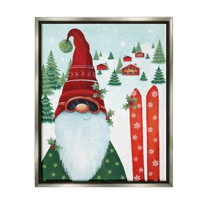 Stupell Industries Gnome Skiing Winter Slopes Black Floater Framed Canvas Wall Art - 1 of 4