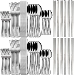 72-Piece Flatware Set for 12, Stainless Steel Silverware, Mirror Finish & Dishwasher Safe - 1 of 4