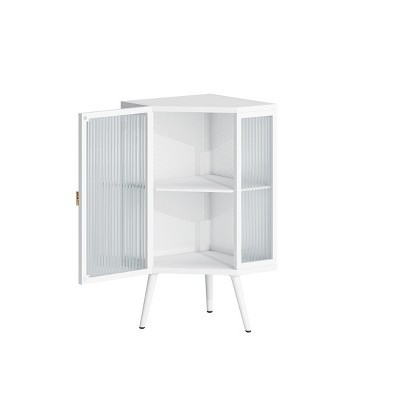 GlasFlength Bathroom Storage Cabinets Modern Corner Cabinet with Glass Doors Storage Shelves for Bathroom Living Room, White, 22.25"*16.54"*31.5"