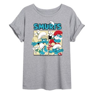 Women's - Smurfs - Grid Oversized Graphic T-Shirt - 1 of 4