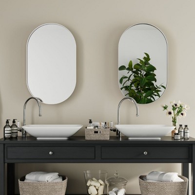 20"X34"Oval Bathroom Vanity Medicine Cabinet Set Of 2 Recessed Medicine Cabinet With Mirror,Toilet Mirror Storage With Shelves-The Pop Home