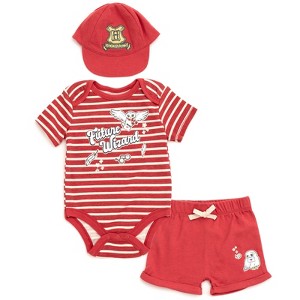 Harry Potter Baby Bodysuit, Shorts and Baseball Cap 3 Piece Outfit Set Newborn to Infant - 1 of 4
