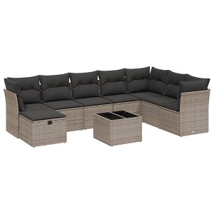 vidaXL 9 Piece Patio Sofa Set with Cushions Gray Poly Rattan - 9 Piece, Gray, without storage - 1 of 4