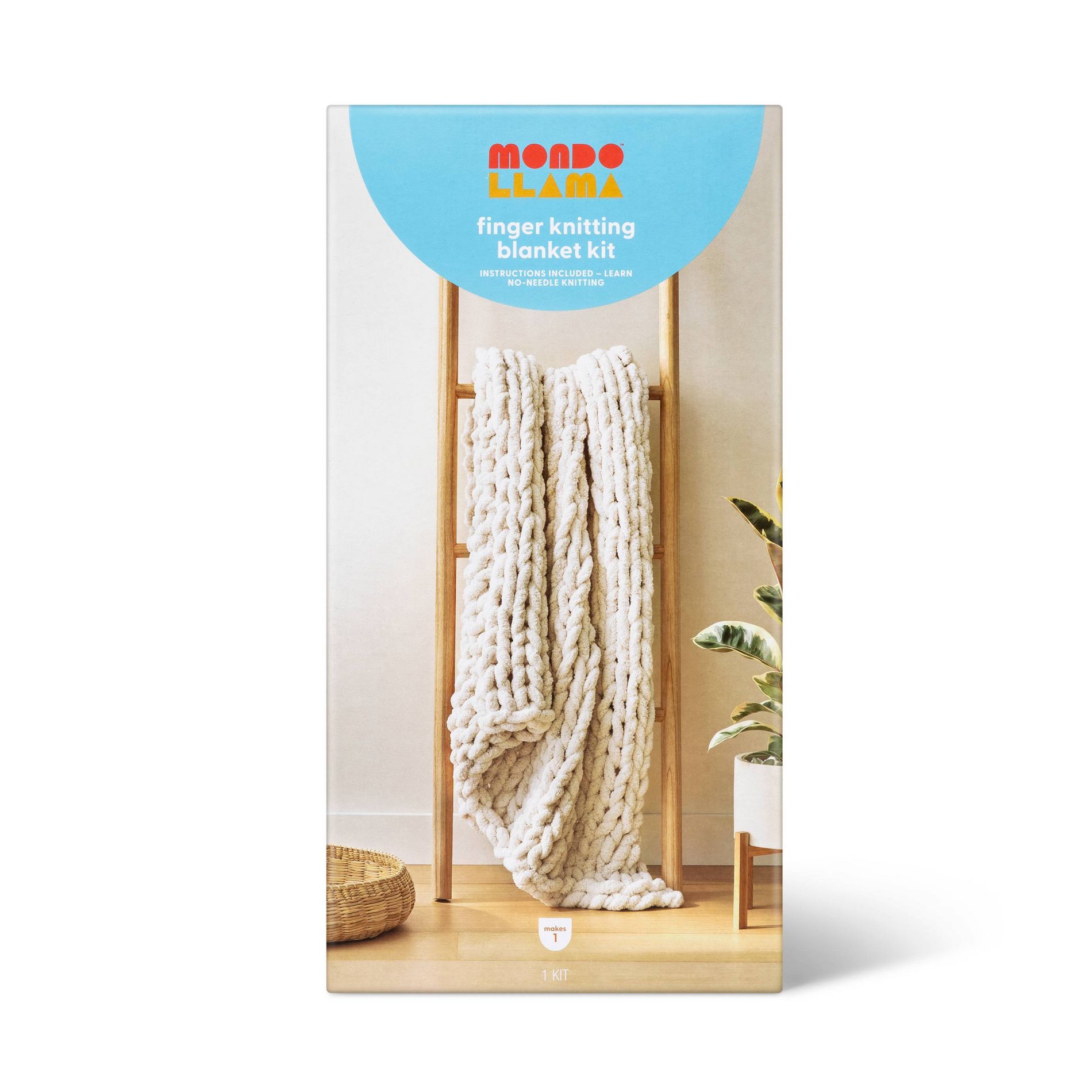 Large Knit Blanket Craft Kit&nbsp;Cream - Mondo Llama™: Finger Knitting Yarn DIY Art Kit for Adults