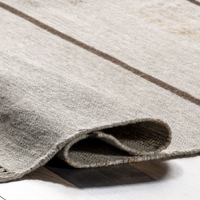 Nicky Beige and Gray Striped Wool Cotton Area Rug 4' x 6'