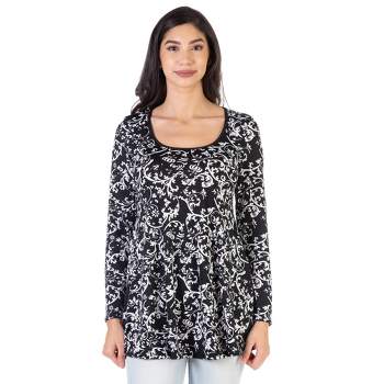 24seven Comfort Apparel Womens Floral Black Long Sleeve Tunic Top