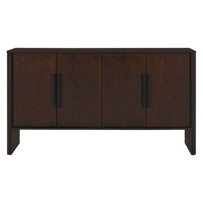 TIRAMISUBEST Espresso Wood Buffet Cabinet with Linear Handles,4-Door Storage Sideboard