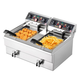 ROVSUN 24.9QT Electric Deep Fryer with Baskets, Timer Drains & Lids, 3400W Commercial Deep Fryer, Dual Tank Kitchen Countertop Frying Machine - 1 of 4