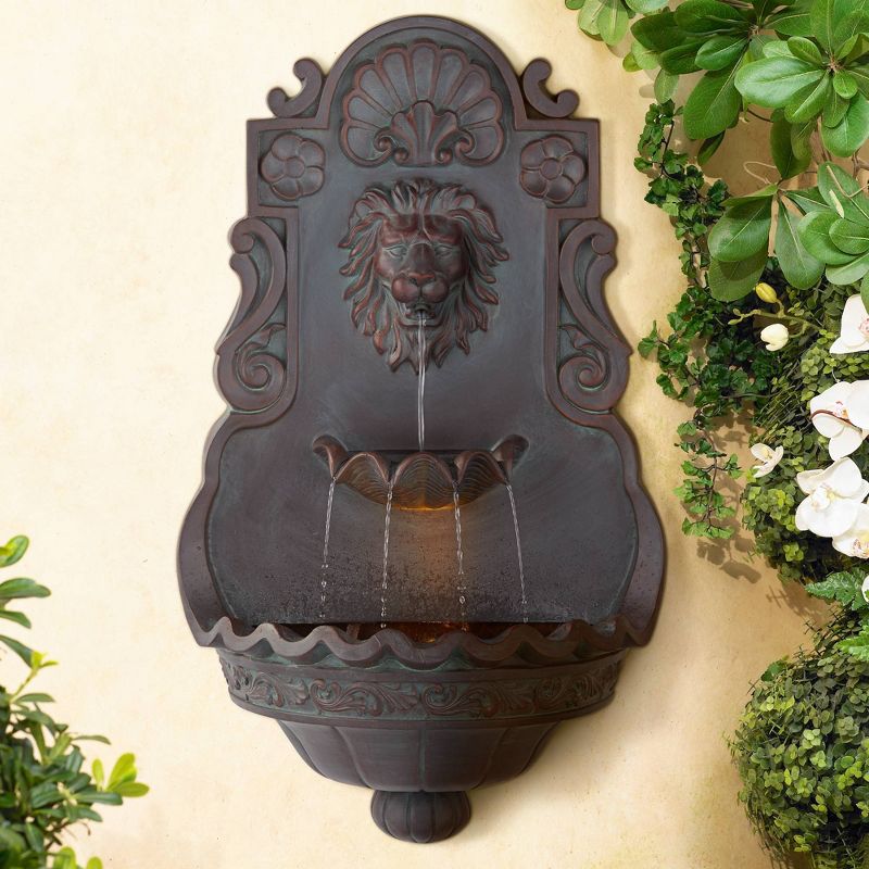 John Timberland Lion Head Rustic 2 Tier Outdoor Wall Water Fountain with LED Light 31 1/2" for Yard Garden Patio Home Deck Porch Exterior Balcony, 3 of 11