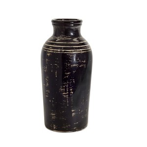 Ceramic Vase Distressed Black and Ivory Stripe Design – 17.5 Inch by Melrose - 1 of 3
