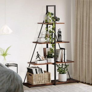 4 Tier Ladder Bookshelf, A-Frame Sailboat Style Bookcase with Open Shelves, Freestanding Display Book Shelf for Living Room, Bedroom, Home Office - 1 of 4