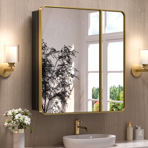 Keonjinn Metal Framed Gold Rectangular Framed Recessed/surface Mount ...