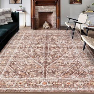 Area Rugs - Washable, Non-Slip, Kid & Pet Friendly, Vintage Foldable, Thin Low Pile Rug for Bedroom Kitchen Dining Room - 1 of 4