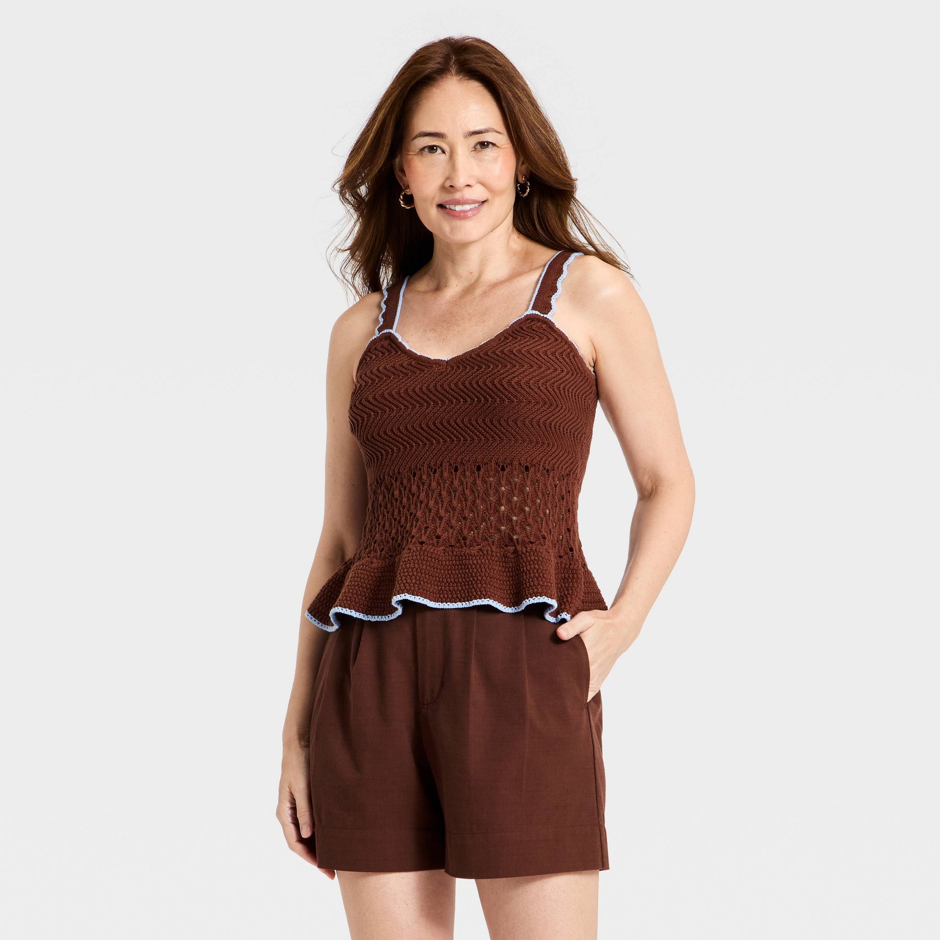 Women's Openwork Scalloped Trim Sweater Tank Top - A New Day™
