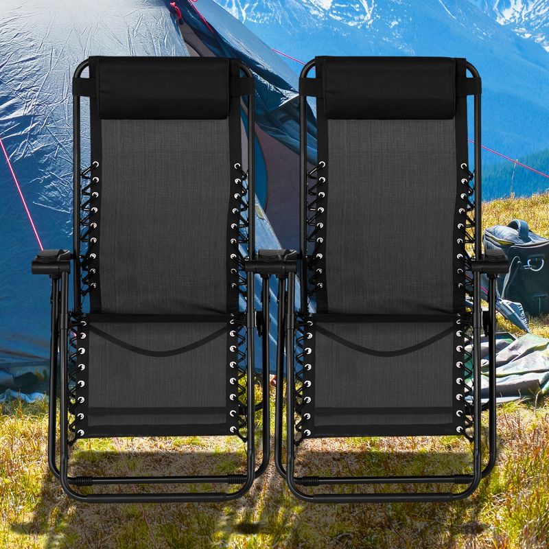 Caravan Sports Zero Gravity Outdoor Portable Folding Camping Lawn Deck Patio Lounge Chair with Adjustable Headrest, Black (Pair), 4 of 7