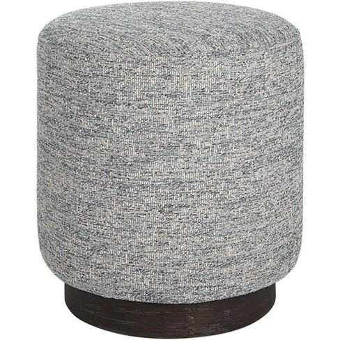 Uttermost Avila Blue and White Tweed Fabric Round Ottoman - image 1 of 1