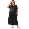 Agnes Orinda Women's Plus Size Satin Lace V Neck Short Sleeve Maxi Chemise Soft Lounge Nightgown - 3 of 4