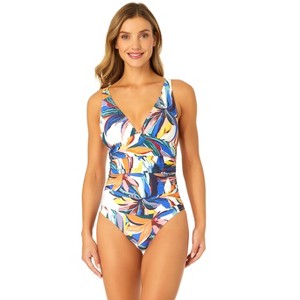 Women's Riviera Floral Soft Band Shirred One Piece Swimsuit - 1 of 4