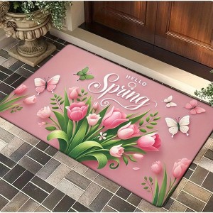 Lomsoe 1PC Pink Spring Flor Printed Doormat, Non-Slip, Machine