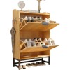 Fluted Shoe Storage Cabinet with 2 Flip Drawers, Wooden Slim Shoe Organizer, Hidden Shoe Storage for Entryway - 2 of 4