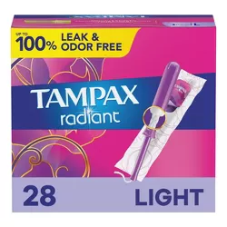 Tampax Radiant Light Absorbency Tampons Plastic Applicator and LeakGuard Braid - Unscented - 28ct