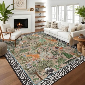 Coucheta Jungle Washable Area Rug, Non-Slip Stain-Resistant Animal Print Accent, Foldable Rugs for Living Room, Bedroom, Nursery, Kids Playroom - 1 of 4