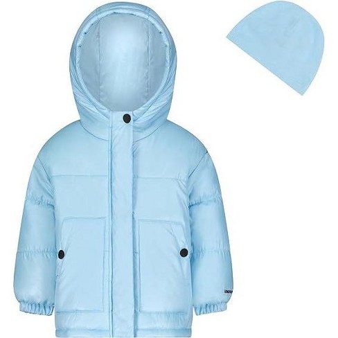London Fog Girls Heavyweight Warm Winter Coat With Beanie Hat Light Blue 14 16 Target
