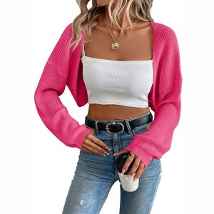 Coolmee Women's Cropped Cardigan Sweaters Long Sleeve Bolero Shrug Open Front Cardigans Rose Red S - 1 of 4