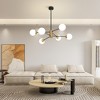 POWLIG 40 Inch Modern Black Gold Chandelier with Milk White Glass Shades, 6 Light Adjustable Ceiling Fixture for Dining Room, Kitchen Island, Bedroom - 2 of 4